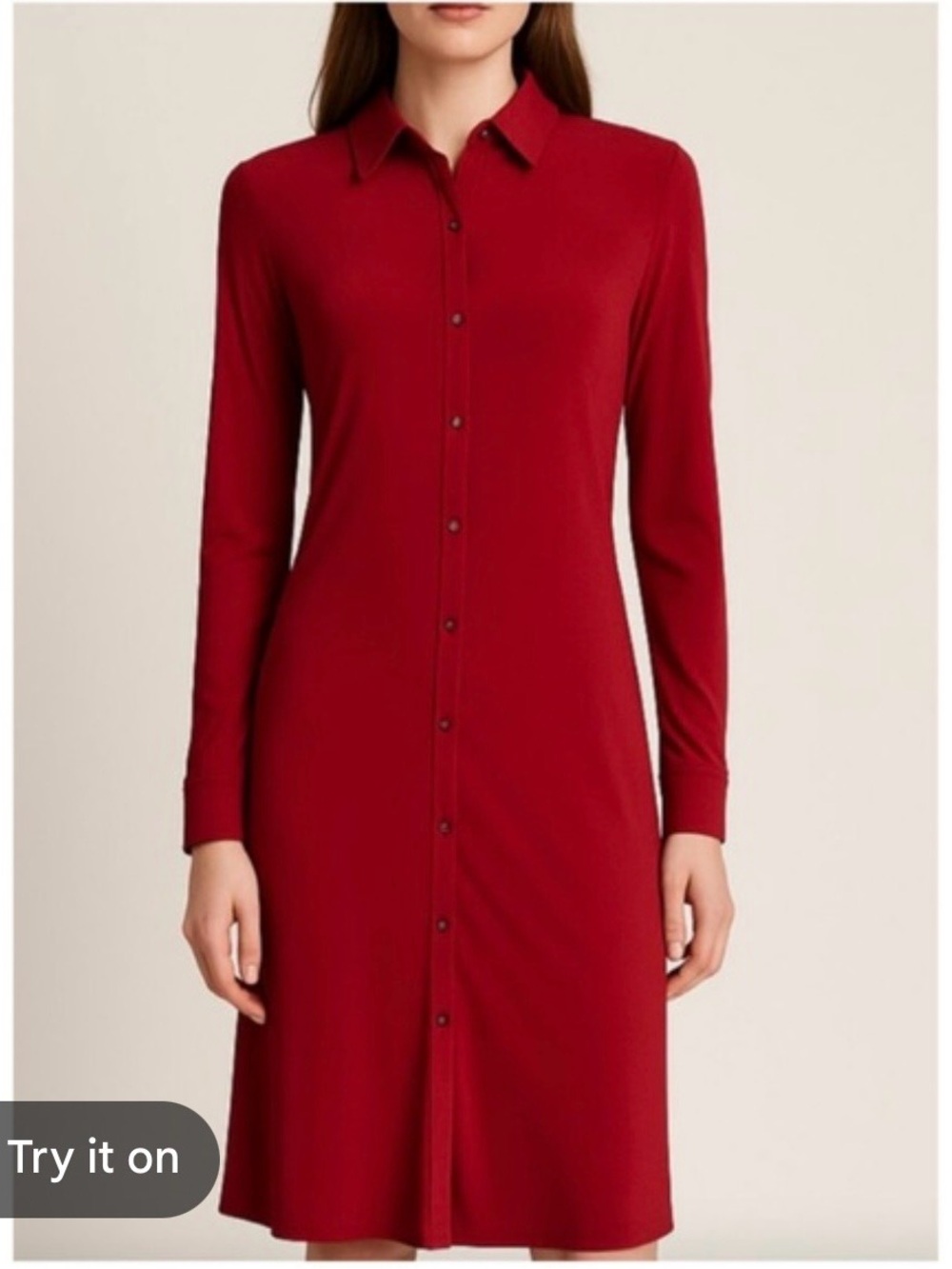 Norma Kamali Jersey Classic Red Button-Front Shirt Dress Size Small Work